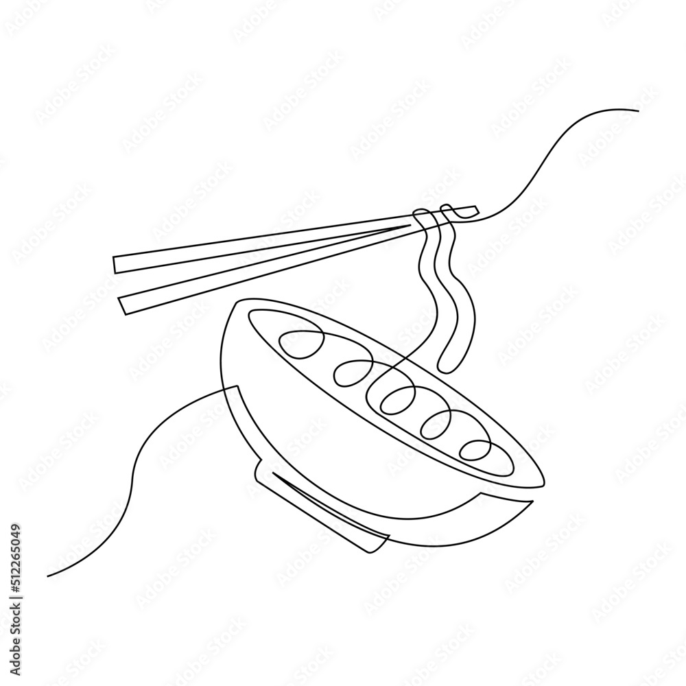 One continuous line drawing Japanese spicy noodles logo emblem Fast
