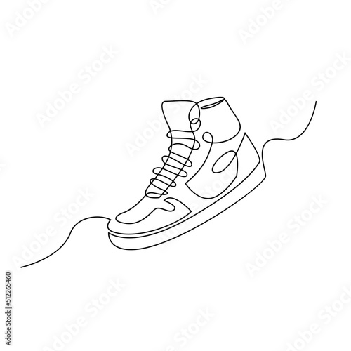 Vector illustration of sneakers sports shoes in a continuous one line isolated white background