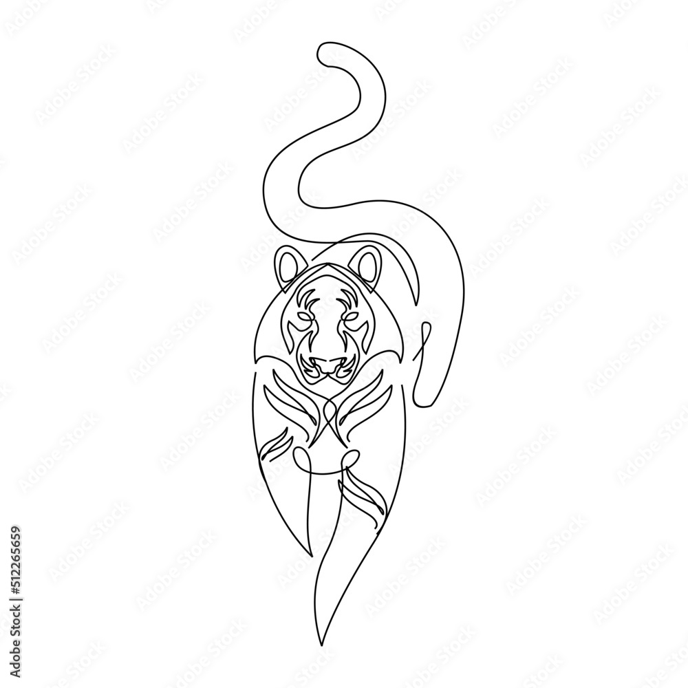 Tiger in one line drawing style. Abstract tiger wild animal contour outline background in black and white Vector illustration Tiger in one line drawing style. Abstract tiger wild animal contour outline background in black and white Vector illustration