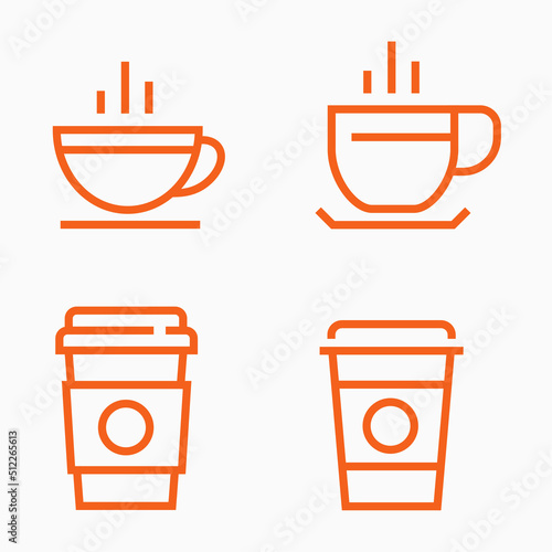 Coffee cup line icon set. Editable stroke. Vector illustration.