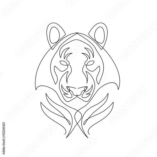 Fototapeta Naklejka Na Ścianę i Meble -  Tiger in one line drawing style. Abstract tiger wild animal contour outline background in black and white Vector illustration