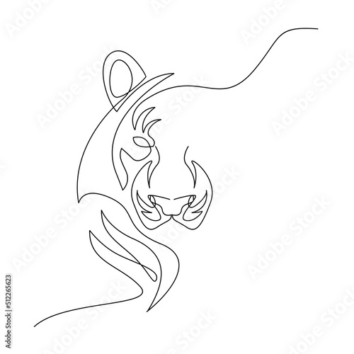 Tiger in one line drawing style. Abstract tiger wild animal contour outline background in black and white Vector illustration