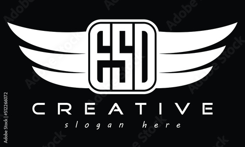 ESO Three letter Wing minimal typography font Monogram emblems flying logo Design. Vector template