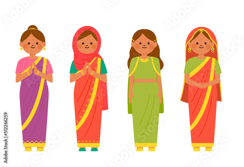 A female character wearing a traditional Indian sari. flat design style vector illustration.