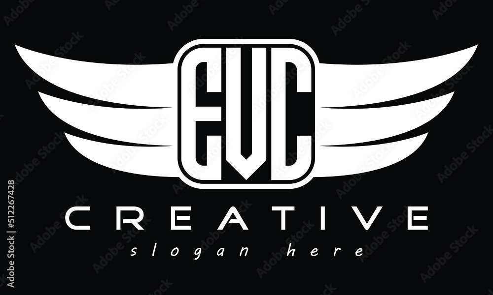 EVC Three letter Wing minimal typography font Monogram emblems flying ...