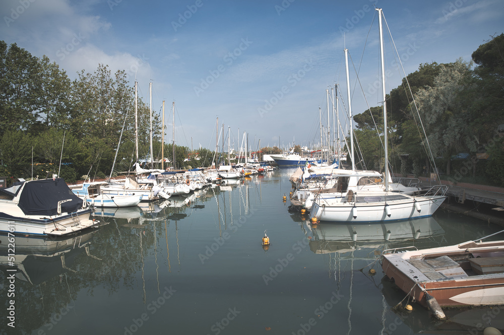 The canal port in Cesenatico with moored boats