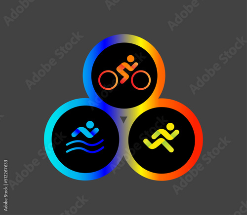 Banner on the theme of sport, triathlon. Silhouettes of athletes, swimmer, cyclist, runner.