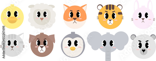 Cute Animal Vector Set Cute and friendly wild life with ducks, sheep, foxes, tigers, rabbits, cats, dogs, penguins, elephants and white bears. Cute funny animals and hand drawn collection of many char