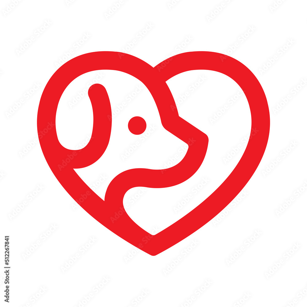 Dog Love Heart with puppy face vector illustration. Best used for pet care, pet friendly logo. Cute puppy love vector in outlined line vector. Dog Love Heart with puppy face vector illustration. Best used for pet care, pet friendly logo. Cute puppy love vector in outlined line vector.