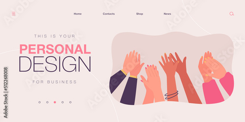 Cartoon diverse people hands applauding flat vector illustration. Multinational audience expressing appreciation and respect, symbolizing win or triumph. Celebration, success, tradition concept