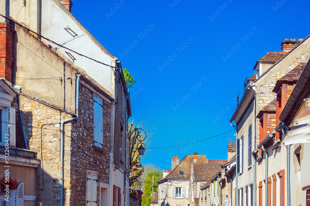 Street view of old village Milly-la-Foret in France