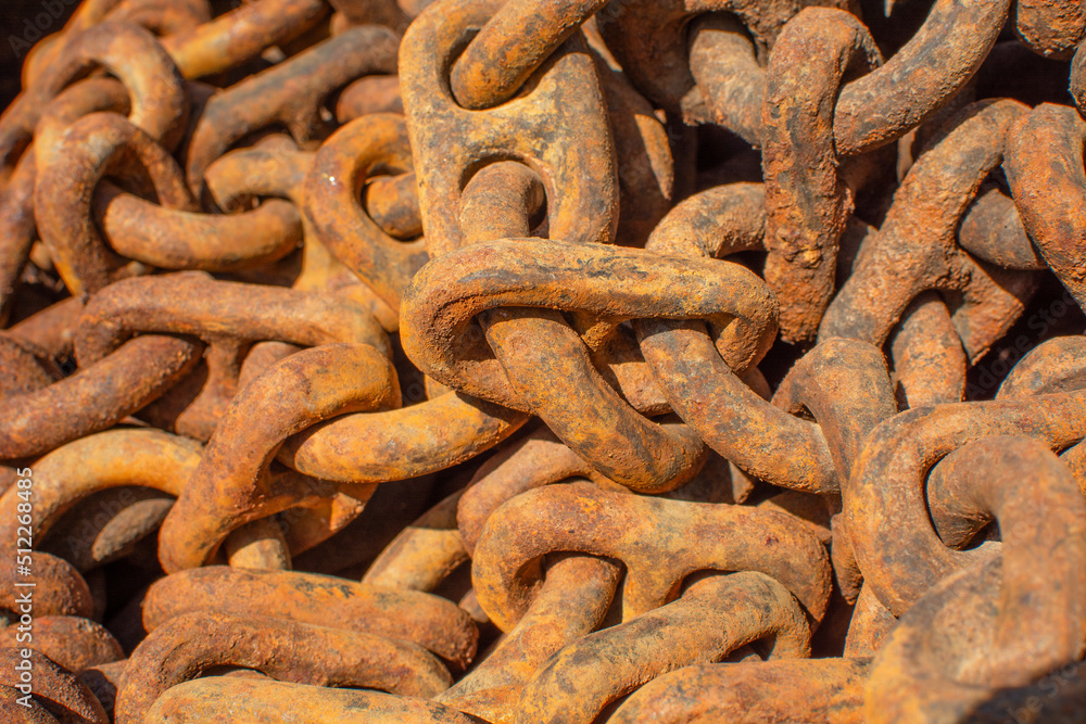Old rusty anchor chain links close up. Old rusty anchor chain links close up.