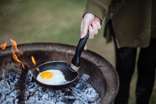 cooking in the pan outdoors