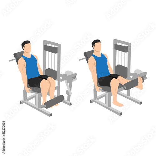 Man doing single leg extension exercise. Flat vector illustration isolated on white background