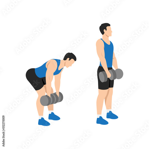 Man doing Dumbbell stiff leg deadlift exercise. Flat vector illustration isolated on white background