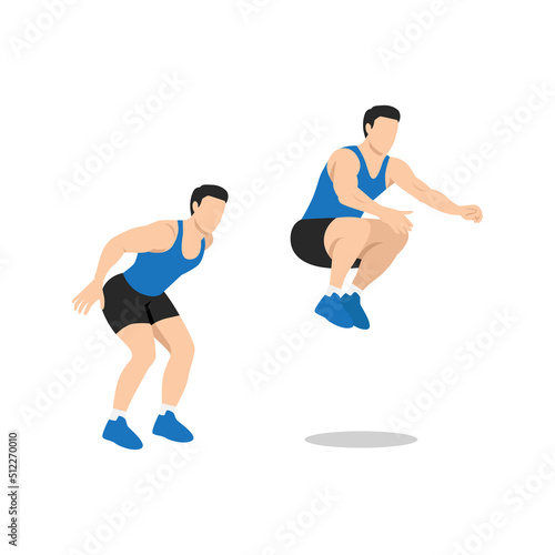Man doing Knee tuck jumps exercise. Flat vector illustration isolated on white background