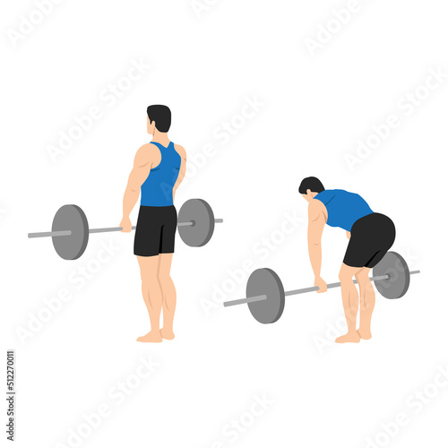 Man doing barbell stiff leg deadlift exercise. Flat vector illustration isolated on white background photo
