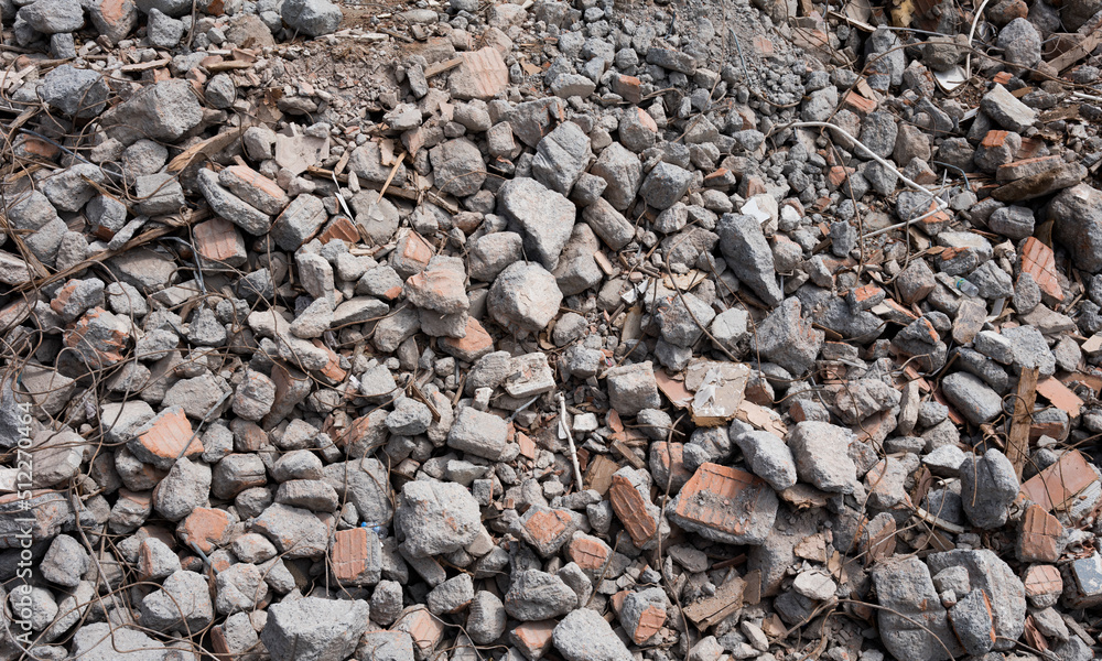 ruined concrete debris background. Front view ruined concrete debris background. Front view