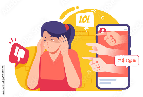 Cyber bullying and social media hate comment illustration concept