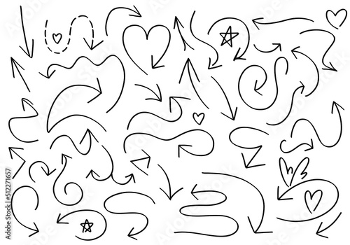 A set of raster handwritten elements in the form of neat arrows of various shapes