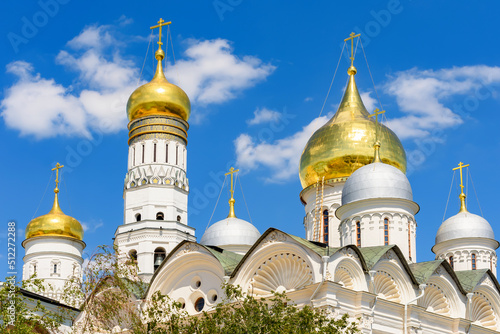 Ivan the Great Bell tower and Arkhangelsky cathedral in Moscow Kremlin, Russia