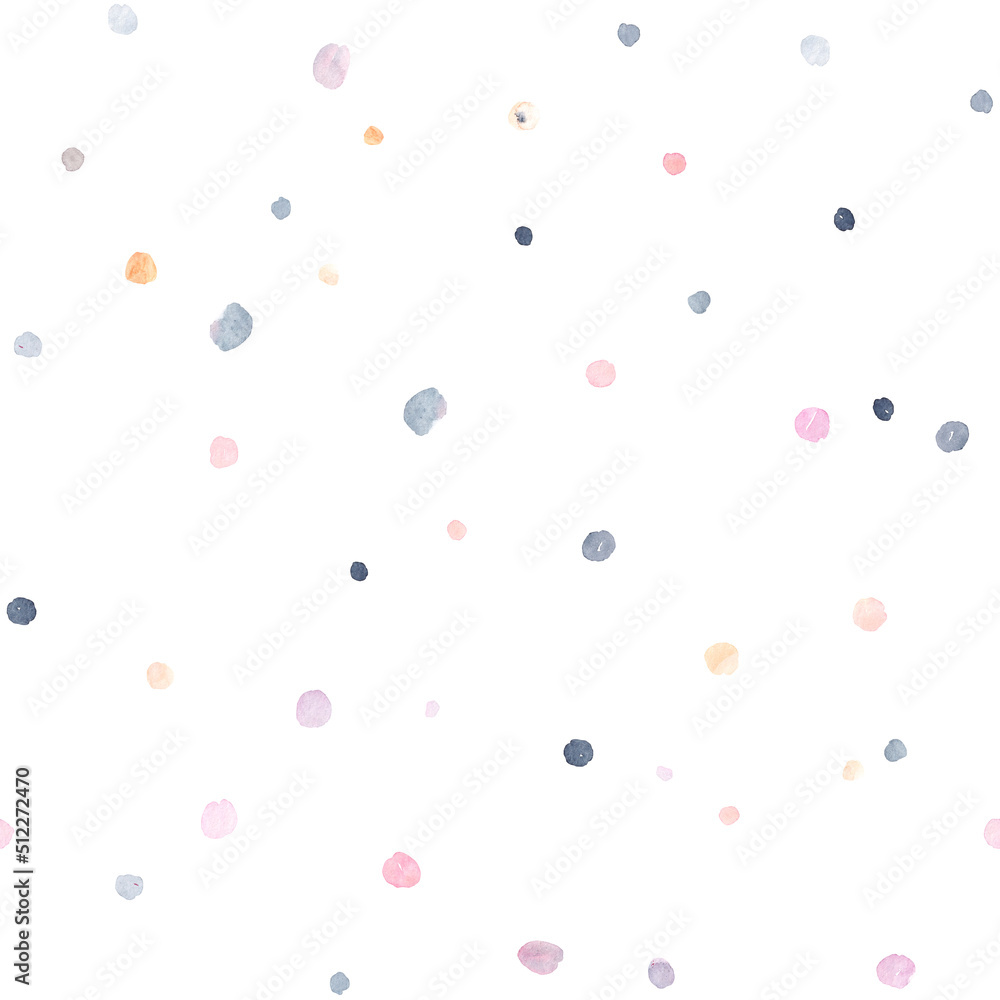 Watercolor background. Cute seamless pattern of colored spots. Perfect for fabric, textile, wallpaper.