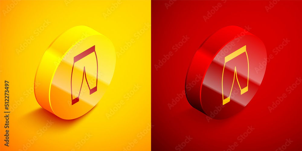 Isometric Pants icon isolated on orange and red background. Trousers sign. Circle button. Vector Isometric Pants icon isolated on orange and red background. Trousers sign. Circle button. Vector