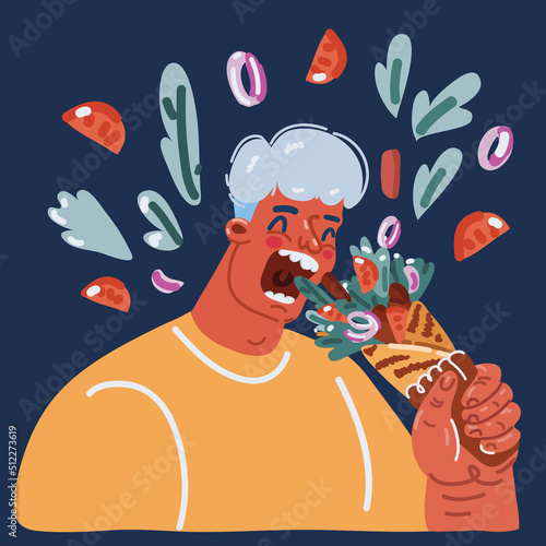 Cartoon vector illustration of men holding doner kebab
