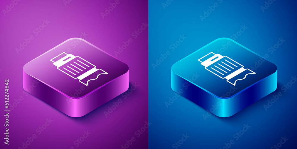 Isometric Camera photo lens icon isolated on blue and purple background. Square button. Vector Isometric Camera photo lens icon isolated on blue and purple background. Square button. Vector