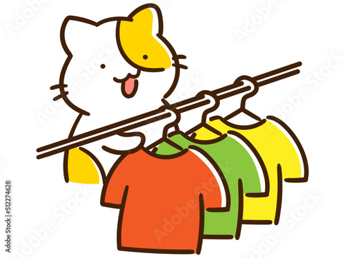 服飾店で買い物を楽しむかわいい猫のデフォルメイラスト