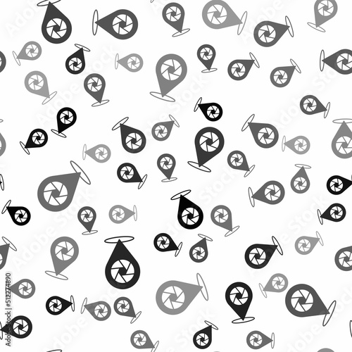 Black Camera shutter icon isolated seamless pattern on white background. Vector