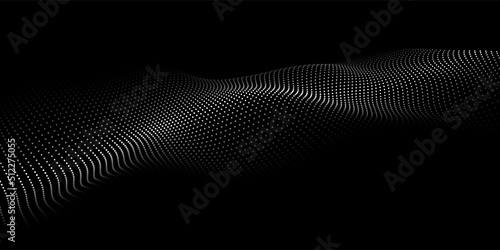Digital wave with dots on the dark background. The futuristic abstract structure of network connection. Big data visualization. Vector illustrations.