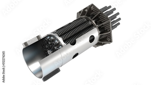 3D render of a shank of a fuel assembly designed to generate thermal energy in a nuclear reactor.