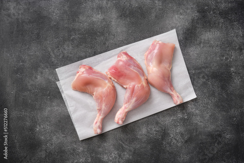 Skinless Raw chicken legs. Raw chicken legs for barbecue or soup. Fresh raw chicken legs. Top view