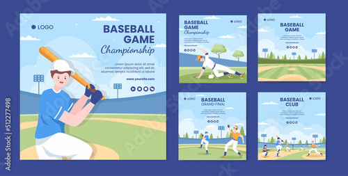 Baseball Game Sports Social Media Post Template Flat Cartoon Background Vector Illustration