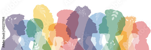 Different people stand side by side together. Flat vector illustration.