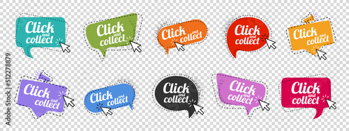 Click And Collect Concept Speech Bubbles - Different Colorful Vector Illustrations Isolated On Transparent Background