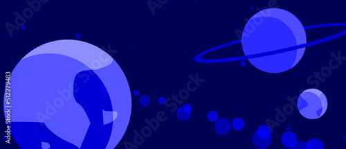 Dark Blue Planet and Stars Banner Template, Horizontal