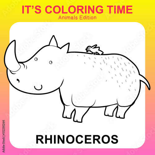 Colouring sheet for children. Printable page for learning. Vector illustrations. coloring page for kids animal edition. Rhinoceros cartoon