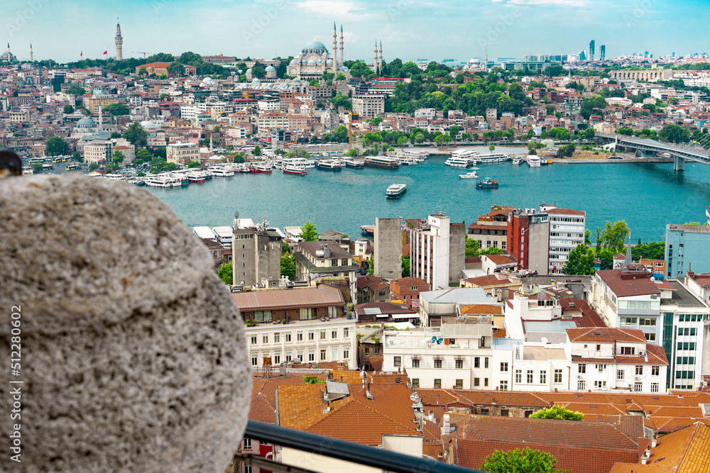 Panoramic view of Istanbul and the Bosphorus Strait Suleymaniye Mosque High quality Close-up photo