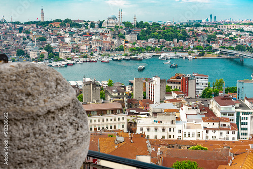 Panoramic view of Istanbul and the Bosphorus Strait Suleymaniye Mosque High quality Close-up photo