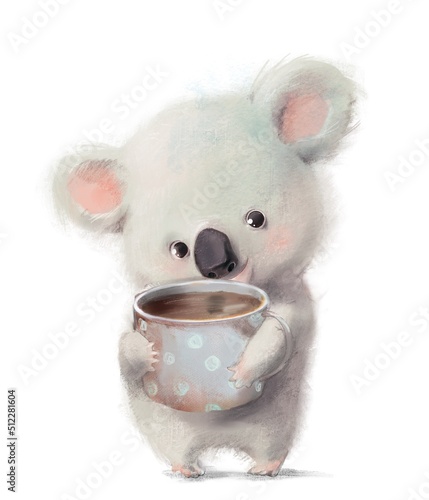 Photography Koala with cap of coffee