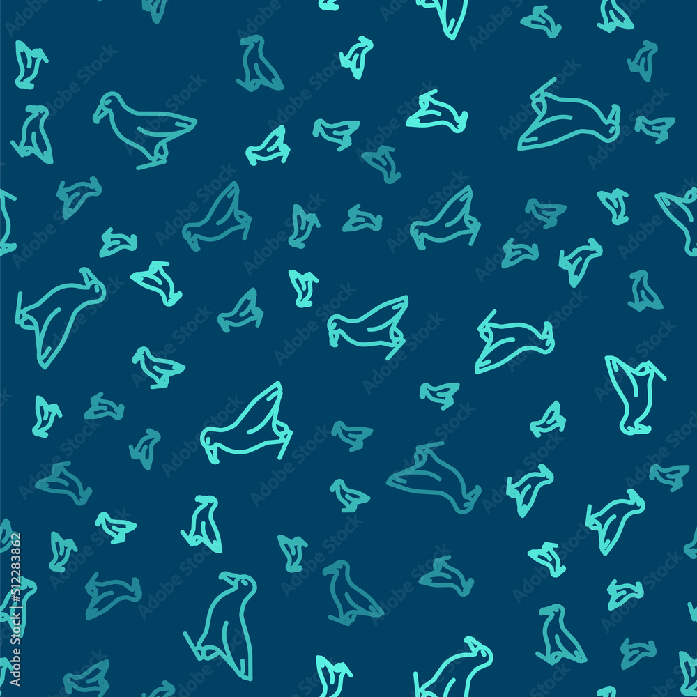 Green line Albatross icon isolated seamless pattern on blue background. Vector