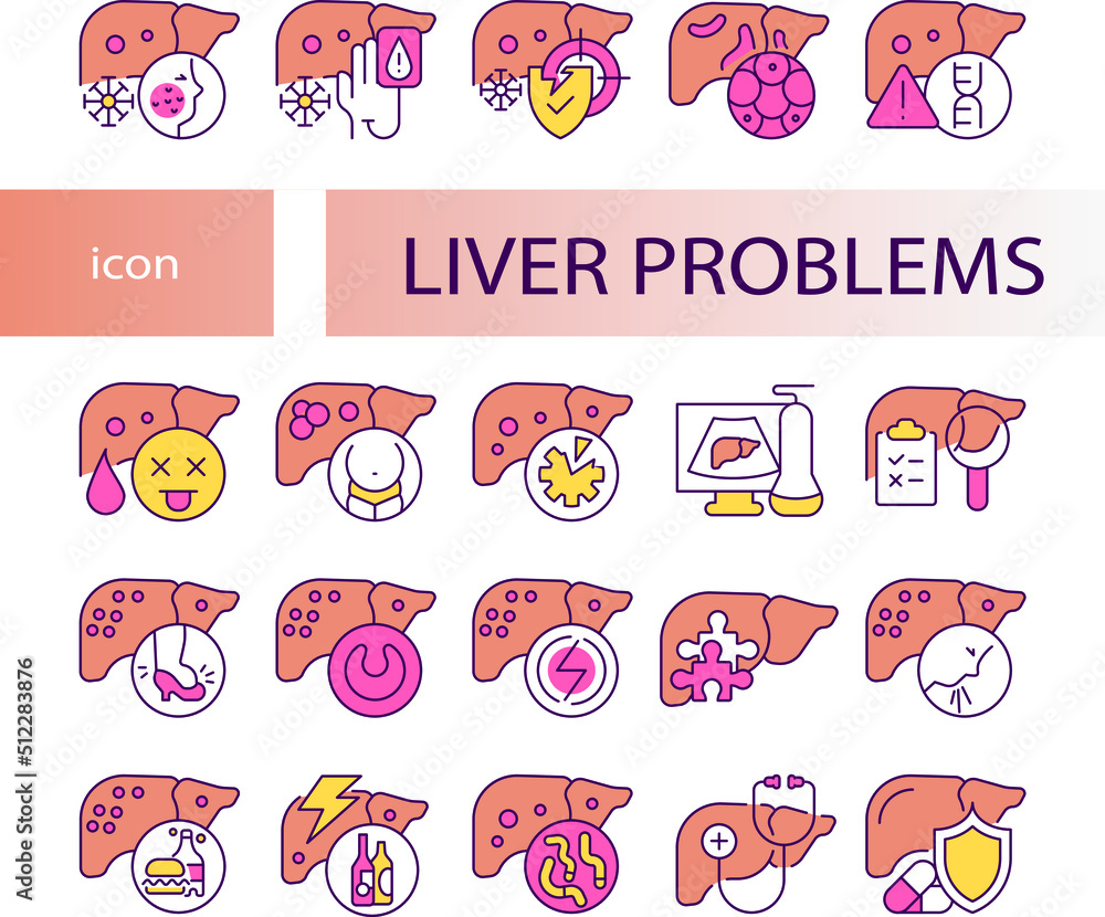 liver problem, color editable icon for web design, templates and more ...