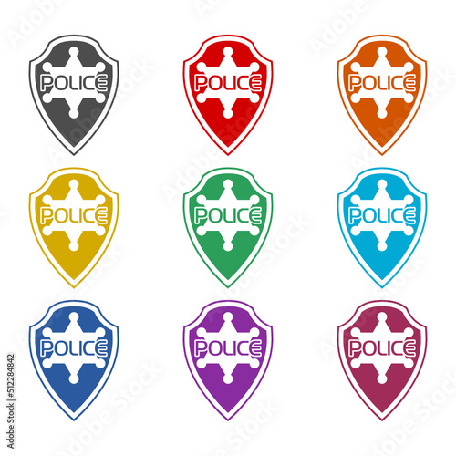 Police badge icon isolated on white background. Set icons colorful