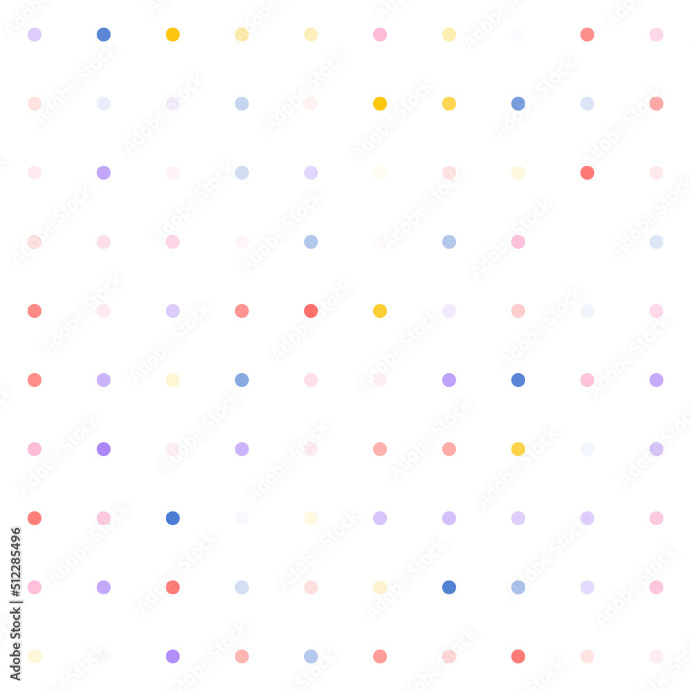 Colorful polka dot in white background. Vector trendy simple seamless pattern with colorful spots. Minimalistic repeatable background for fabric, wallpaper, scrapbooking project. Party vibrant print