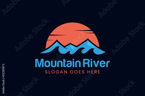 beach Mountain outdoor, Sea and Sun for Hipster Adventure Traveling logo design, Landscape Hills outdoor logo element