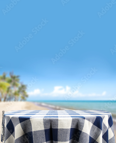 Summer background of table and ocean landscape 