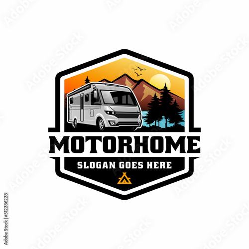 camper van - caravan - motor home isolated logo vector	