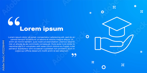 White line Education grant icon isolated on blue background. Tuition fee, financial education, budget fund, scholarship program, graduation hat. Vector